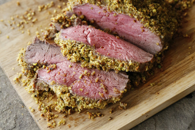 Pistachio & Parmesan Herb Encrusted Beef Tenderloin