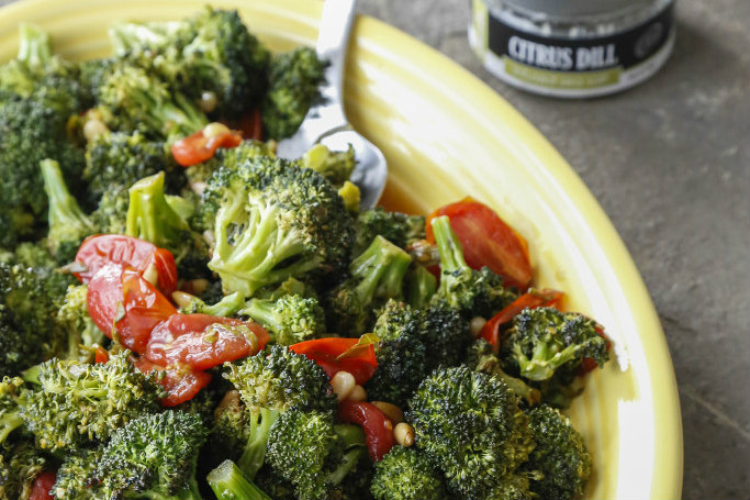 Roasted Broccoli With a Warm Tomato Herb Vinaigrette