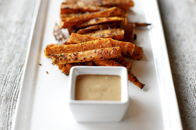 Coffee Roasted Sweet Potato Fries with Smoked Maple Aioli