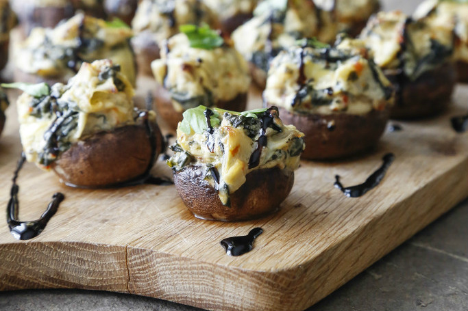 Spinach & Artichoke Stuffed Mushroom Bites