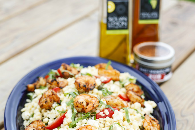 Spanish Grilled Shrimp with Feta & Basil Pasta Salad